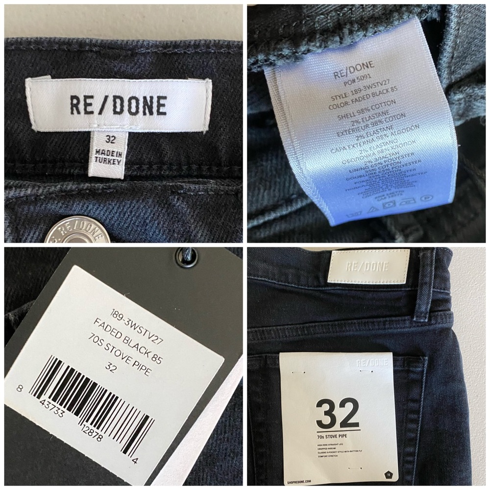 Re/Done Originals High Rise Stovepipe Black Straight Leg Jeans NWT - Picture 13 of 16